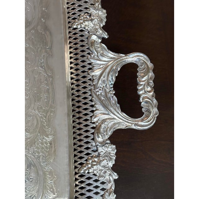 Metal Antique William Adams English Sheffield Silverplate Art Nouveau Grape Motif 26.5"x17" Tray. For Sale - Image 7 of 10