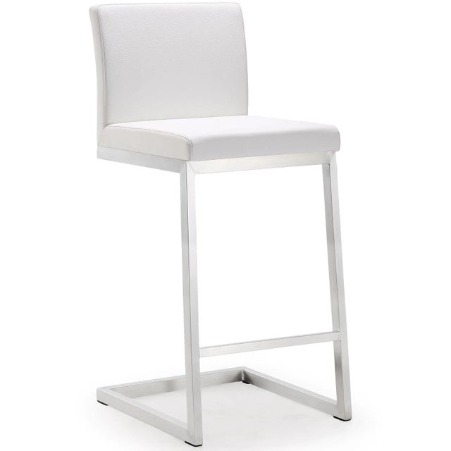 Parma White Vegan Leather & Steel Counter Stools - Set of 2 For Sale - Image 12 of 13