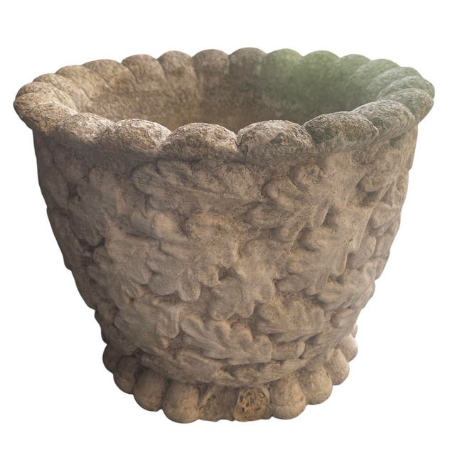 A Pair of Vintage English Cast Stone Oak Leaf & Acorn Planters For Sale - Image 9 of 9