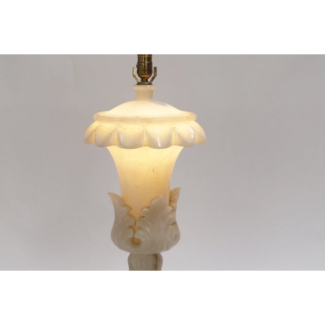 1950s Large Alabaster Leaf Urn Table Lamp, Lit From Within For Sale - Image 9 of 11