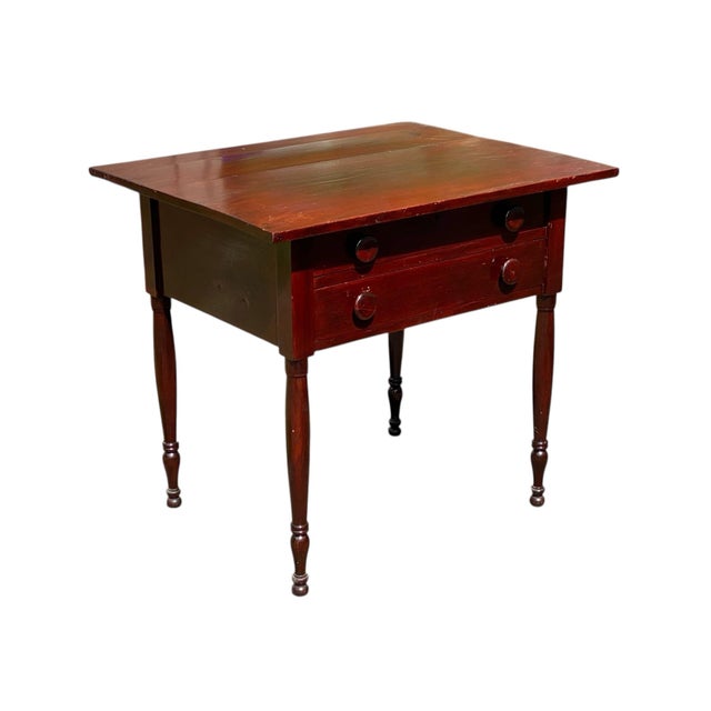 Folk Art Antique Pennsylvania Pine Work Table With Heart Shaped Escutcheon For Sale - Image 3 of 11