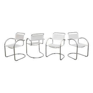 Bauhaus White Leather and Chrome Cantilever Chair, Italy, 1970s For Sale