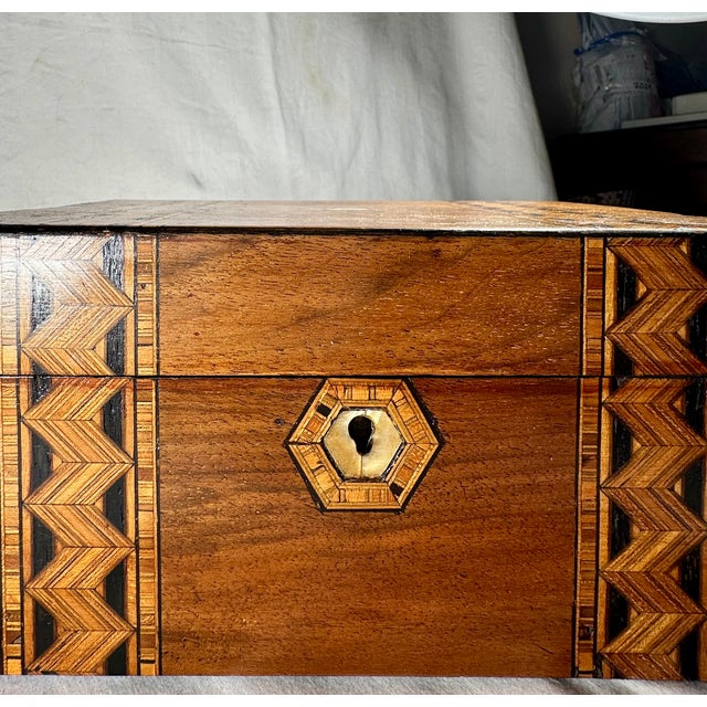 Wood Victorian Black Walnut Tunbridge Ware Tea Caddy Box, Circa 1880. For Sale - Image 7 of 12