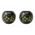 Vintage Black Glass Globe Candle Holders Pair-Green Polka Dot-Mid Century Modern For Sale
