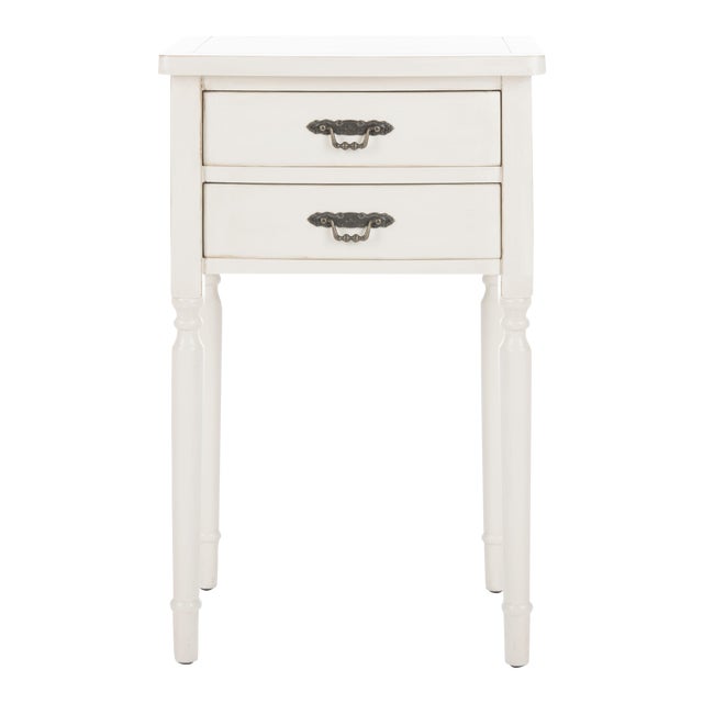 Henry End Table With Storage Drawers in White For Sale