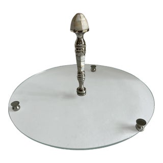 Glass and Metal Serving Tray With Bone Handle For Sale