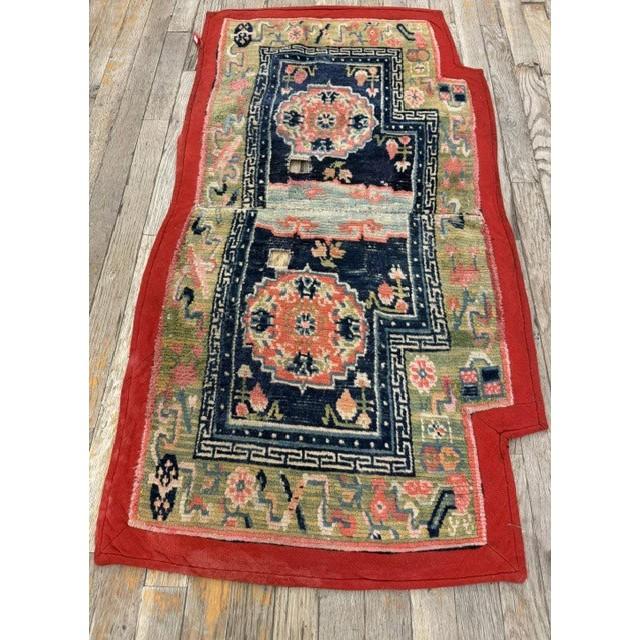 1930s 1930s Bllue Medallion Traditional Antique Chinese Horse Cover Tibetan Rug For Sale - Image 5 of 7