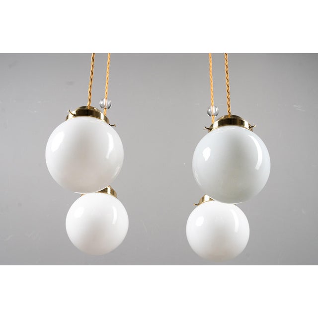 1920s Art Deco Chandelier with Opal Glass Shades, Vienna, 1920s For Sale - Image 5 of 18