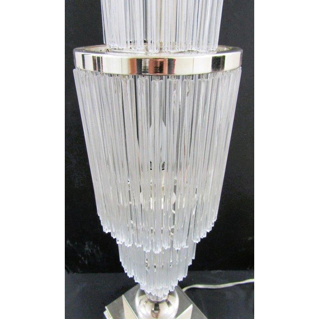 1990s Art Deco Style 4-Tiered Crystal Rods and Chrome Table Lamps - a Pair For Sale - Image 14 of 18