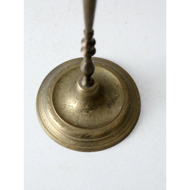 Vintage Etched Brass Candlestick Holder For Sale - Image 6 of 10
