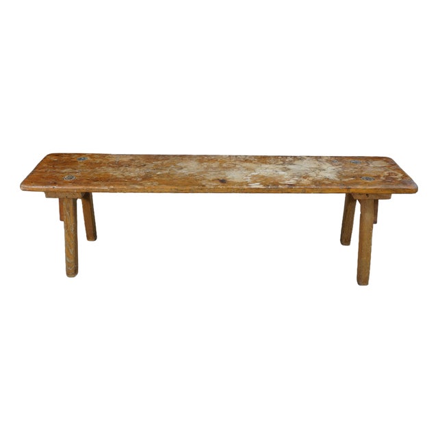 Vintage French Inspired Weathered Reclaimed Oak Farmhouse Peg Leg Bench Seat 68" For Sale