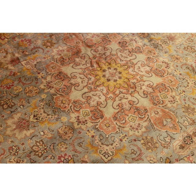 Gray Vintage Persian Tabriz Silk and Wool Rug in Gray and Peach With Medallion Motif For Sale - Image 8 of 10