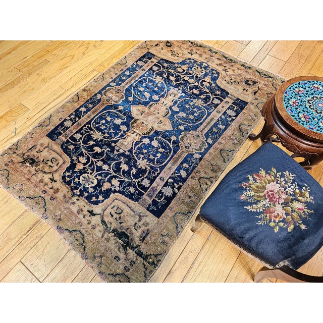 Vintage Turkish Oushak Area Rug, Wool Pile, Royal Blue & Tan, 1900s, 5' x 7' For Sale - Image 4 of 15