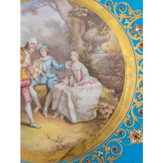 18th Century French Sevres Vincennes Bleu Celeste Plate With Courting Scene For Sale - Image 9 of 18