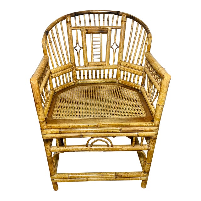 Mid 20th Century Vintage Brighton Pavilion Style Chinese Chippendale Rattan & Woven Cane Armchair For Sale