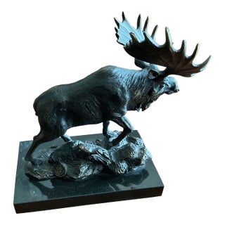 Vintage Cast Solid Brass With Bronze, Finish, Moose Sculpture/Doorstop - Style After Robert B Tate’s For Sale