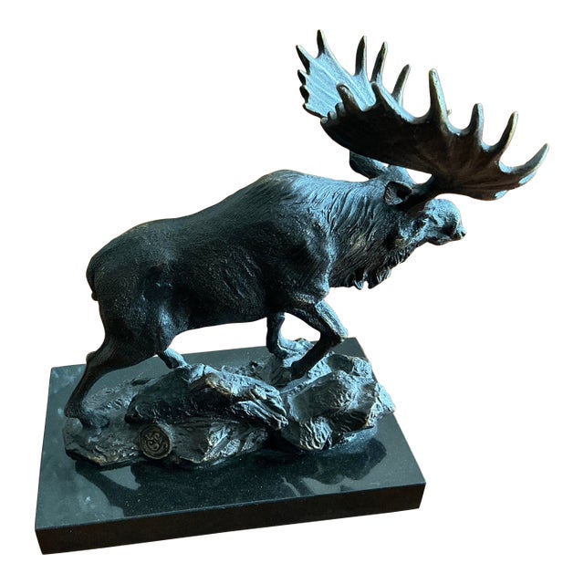 Vintage Cast Solid Brass With Bronze, Finish, Moose Sculpture/Doorstop - Style After Robert B Tate’s For Sale