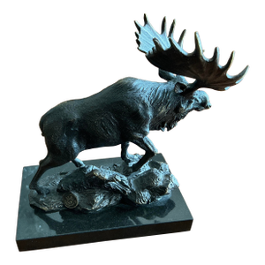 Vintage Cast Solid Brass With Bronze, Finish, Moose Sculpture/Doorstop - Style After Robert B Tate’s