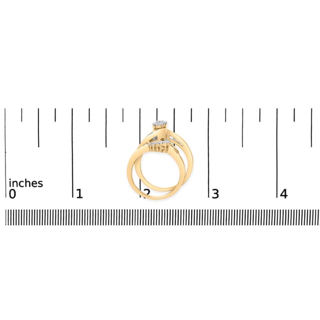 14K Yellow Gold Plated Sterling Silver 1/2 Cttw Diamond Cluster Spiral Bridal Set - Size 7 For Sale In New York - Image 6 of 6