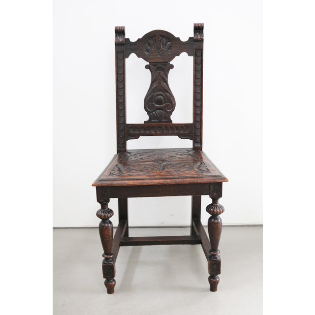 Wood Neo-Renaissance Carved Solitary Oak Chair with Vegetal Motifs, 1900 For Sale - Image 7 of 10