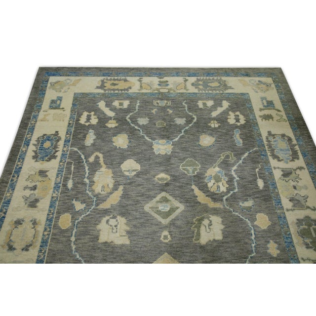 Early 21st Century Gray Floral Design Handwoven Wool Turkish Oushak Rug 6'1" X 8'4" For Sale - Image 4 of 8