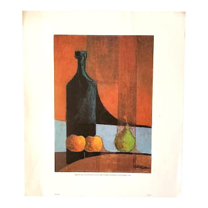 1970s Still-Life Lithograph Print "Marlez – Still Life Fruits and Bottle – Wax on Paper", Unframed