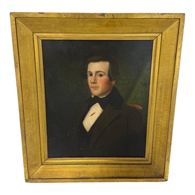 American Folk Art Portrait of a Gentleman, Circa 1840-1860 New England School For Sale