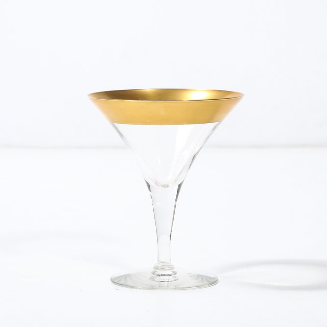 1940s Set of Four 22 Karat Gold Gilt Rimmed Martini Glasses by Dorothy Thorpe For Sale - Image 5 of 12