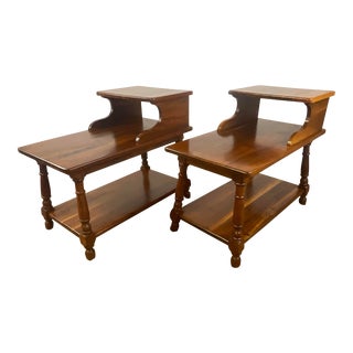 Mid-Century Danish Gustavian Style Step Down Walnut Side Tables - a Pair For Sale