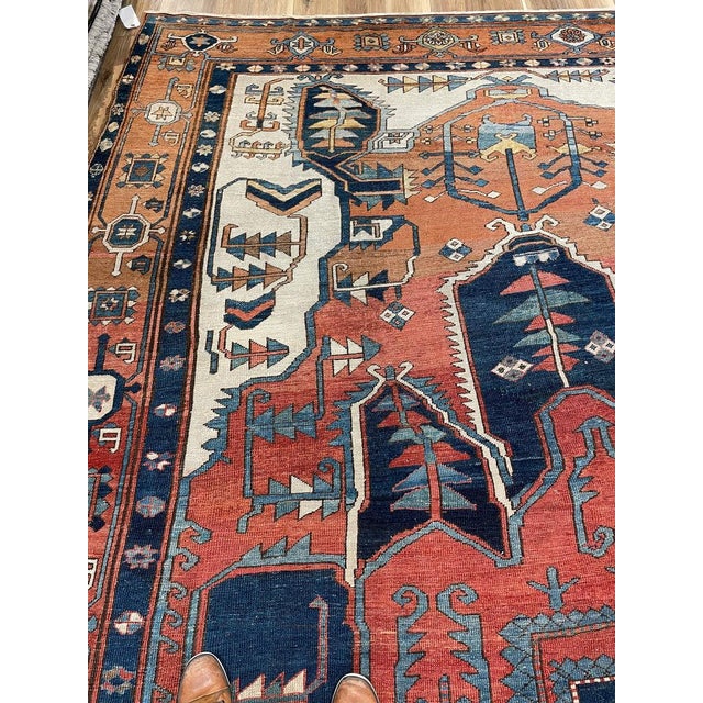 Late 19th Century Antique Persian Serapi KING of KINGS DIAMOND Textile in Terracotta Rug 9.8 x 16 For Sale - Image 5 of 18