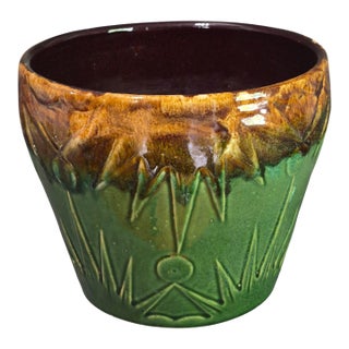 Vintage Majolica Robinson Ransbottom Sun & Moon Glazed Pottery Jardinière Planter For Sale