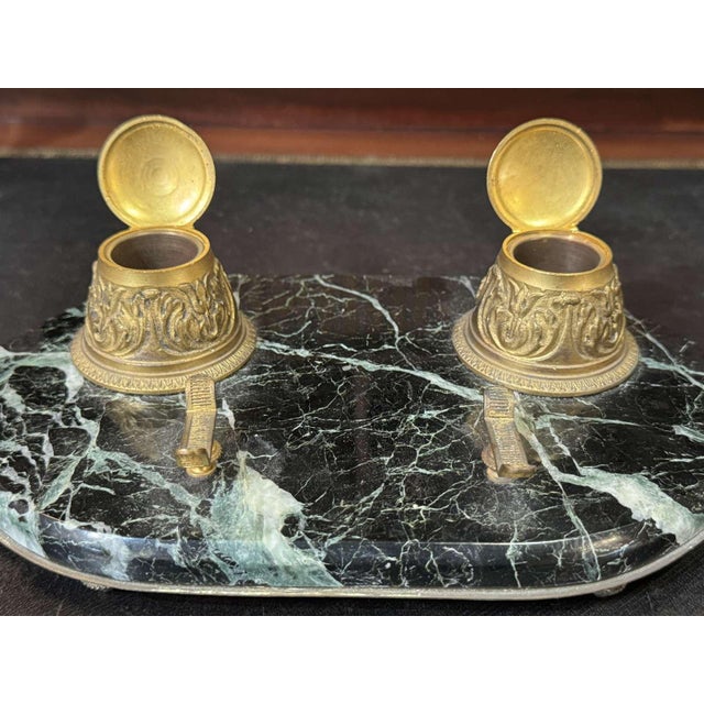 Metal 19th Century Napoleon III Inkwell in Marble and Bronze For Sale - Image 7 of 11