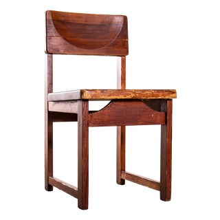 Mid-Century Tan Pitch Pine Cube Dining Chair, 1950s For Sale