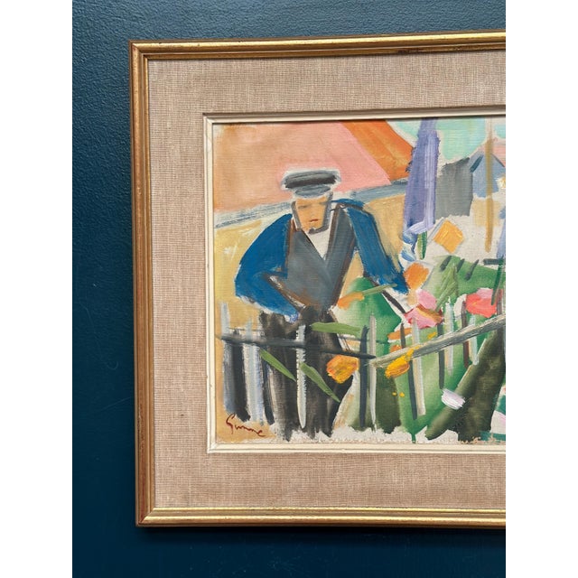 Mid-Century Modern Carl Gunne, Figure by a Fence with Flowers, 1950s, Oil Painting on Canvas, Framed For Sale - Image 3 of 18