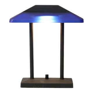 Vintage Postmodern Cobalt Blue and Black Double Arm Desk Lamp For Sale