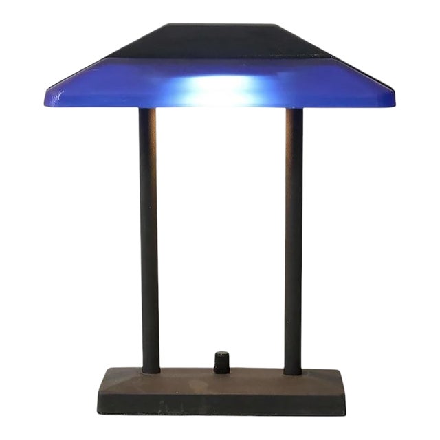 Vintage Postmodern Cobalt Blue and Black Double Arm Desk Lamp For Sale