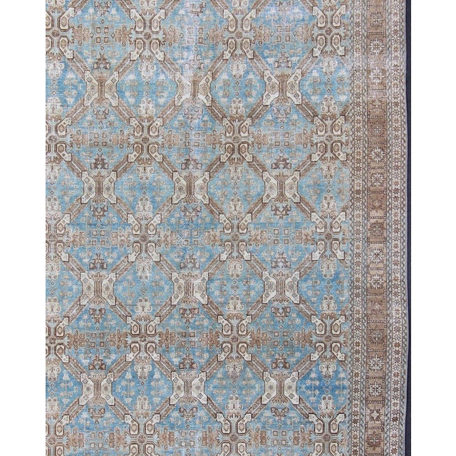 Antique All-Over Pattern Persian Geometric Tabriz Rug in Blue and Taupe For Sale - Image 12 of 13