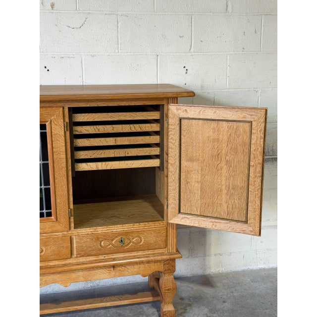 Henning Kjærnulf Oak Sideboard Credenza With Leaded Glass Doors by Henning Mid-Century Modern 1960s For Sale - Image 13 of 13
