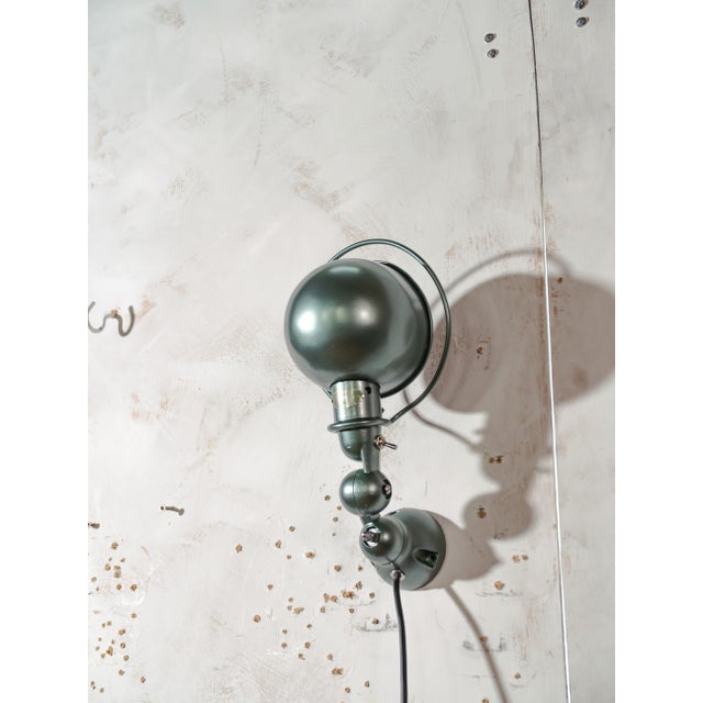 Green French Industrial Green Metallic Wall Sconce by Jean Louis Domecq for Jieldé, 1950s For Sale - Image 8 of 11