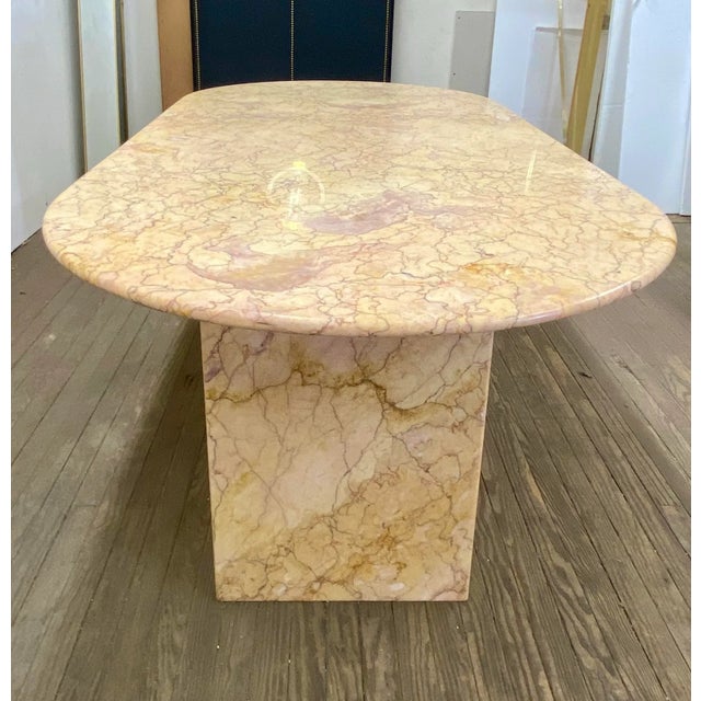 Modern Mid Century Oval Living Room Dining Table Peach Marble For Sale - Image 3 of 9