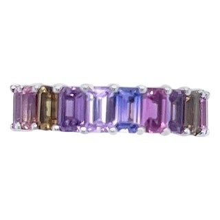 Natural Multicolored Sapphire Ring Size 6.5 14k W Gold 5.28 TCW Certified For Sale