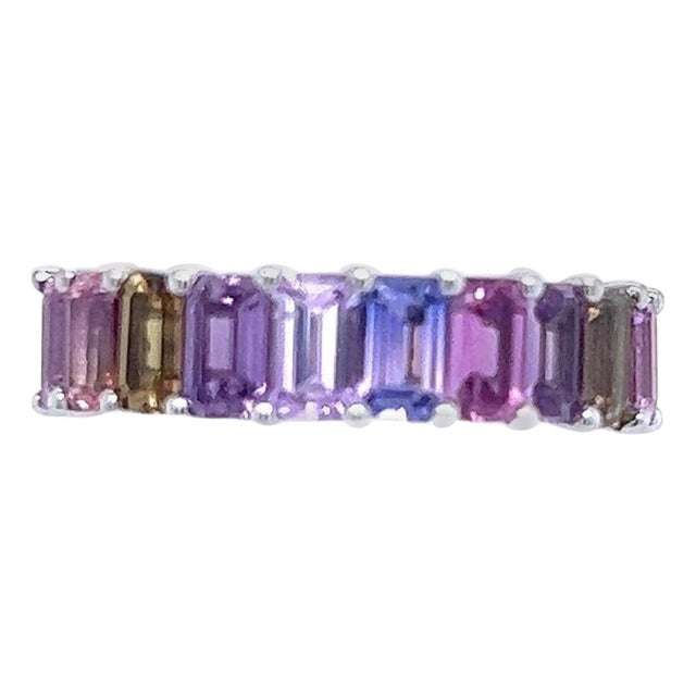 Natural Multicolored Sapphire Ring Size 6.5 14k W Gold 5.28 TCW Certified For Sale