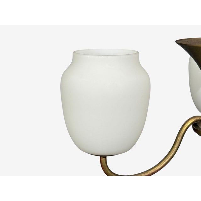 Cream 1940s Danish Modern, Pendant Light, Brass, Glass For Sale - Image 8 of 12