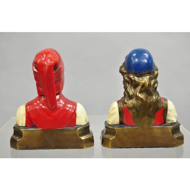 Antique Dante & Beatrice Painted Figural Bronze Bust Bookends - A Pair For Sale - Image 4 of 10