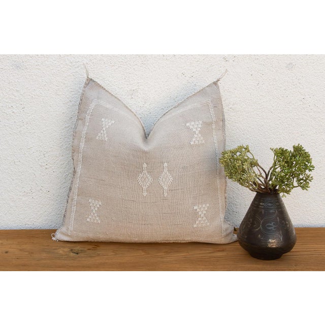 Textile Linen Geometric Band Cactus Silk Moroccan Pillow For Sale - Image 7 of 7