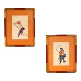 Chinese Caricature Prints, Framed, 20thC - A Pair For Sale