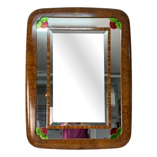 Large Art Deco Wall Mirror with Stained Glass Inserts, 1950 For Sale