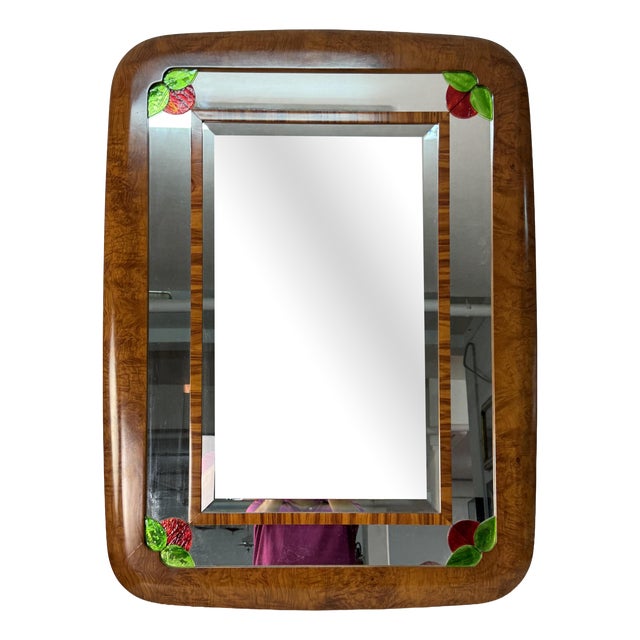 Large Art Deco Wall Mirror with Stained Glass Inserts, 1950 For Sale