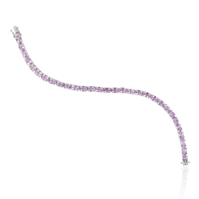 Metal Hallmarked 925 Sterling Silver East West 13.65 Ct Oval Amethyst Tennis Bracelet For Sale - Image 7 of 13