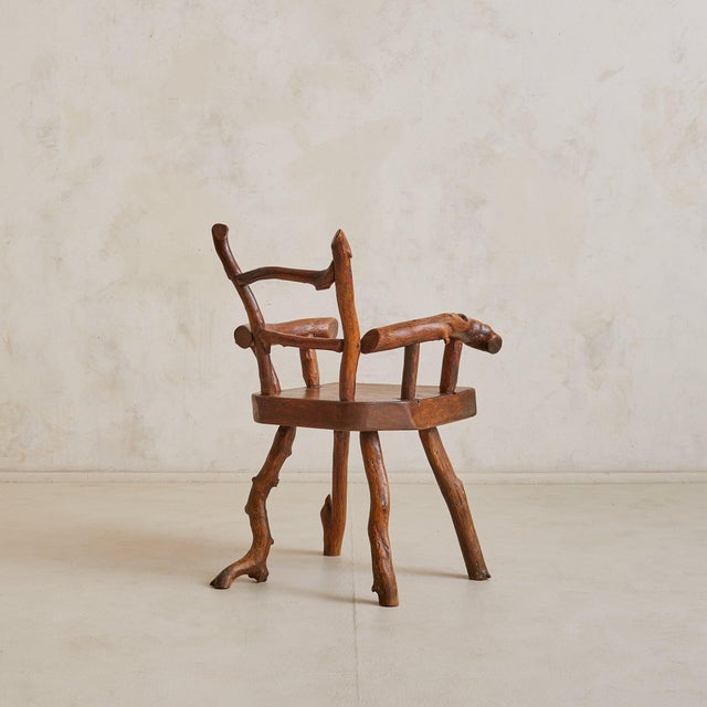 French Folk Art Hand-Carved Wood Armchair, 1960s For Sale In Chicago - Image 6 of 11